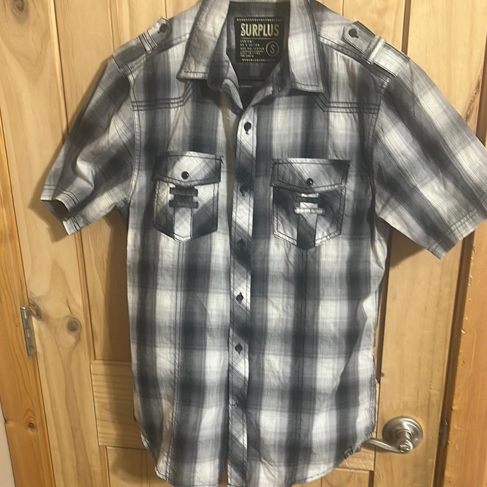 Surplus Black and White Plaid Men's Short Sleeve Shirt